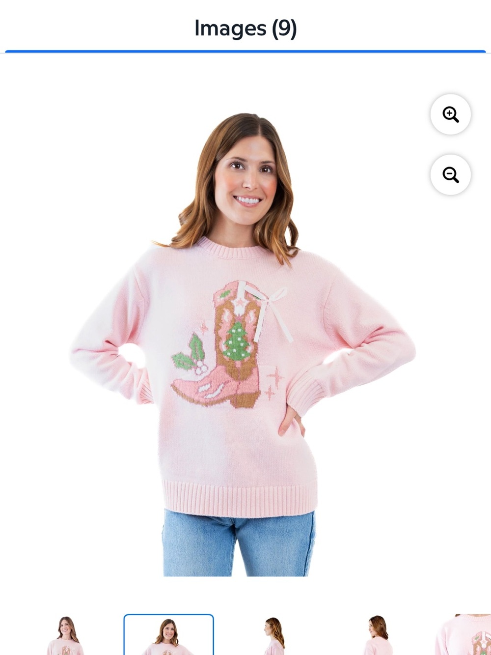 Mighty Fine Light Pink Crewneck Sweater with Cowboy Boot Motif